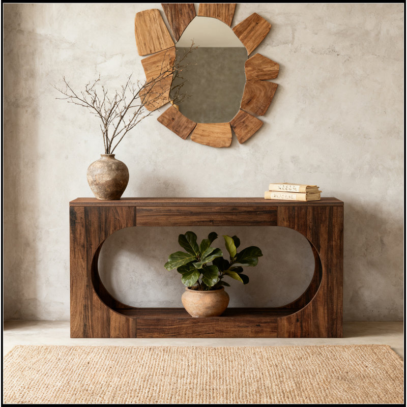 Console 63 po avec bord festonné - Table de canapé à 2 niveaux en bois derrière le canapé, table d'entrée rustique pour le salon