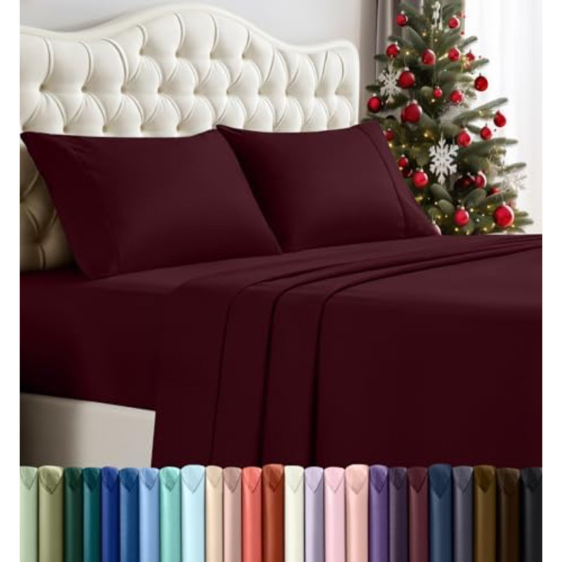 King Sheet Set – 4 Piece Bed Sheets For King Size Bed, Soft And Breathable Microfiber, Includes 1 Fitted Sheet, 1 Flat Sheet And 2 Pillowcases (Burgundy)