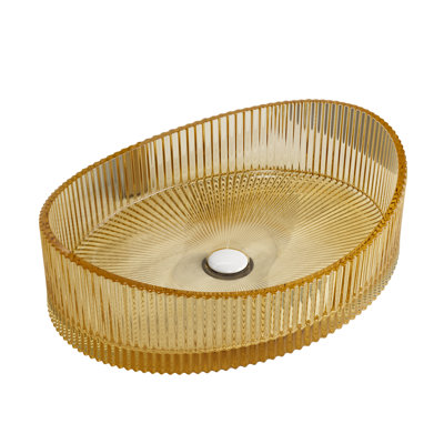 Lavabo de salle de bain LINA 20'' en verre cristal de forme Yuanbao, sans robinet, couleur or pâle