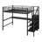 Full Size Black Metal Loft Bed With L-Shaped Desk, USB, LED, Wardrobe