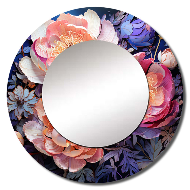 Rose pivoines Serenade I - miroir mural décoratif pivoines, miroir rond traditionnel, impression sur métal, 23 po x 23 po