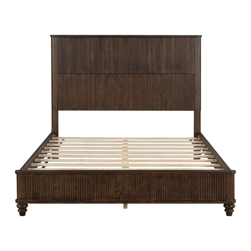 Sawyer Solid Wood Fluted Queen Platform Bed, Walnut, Queen