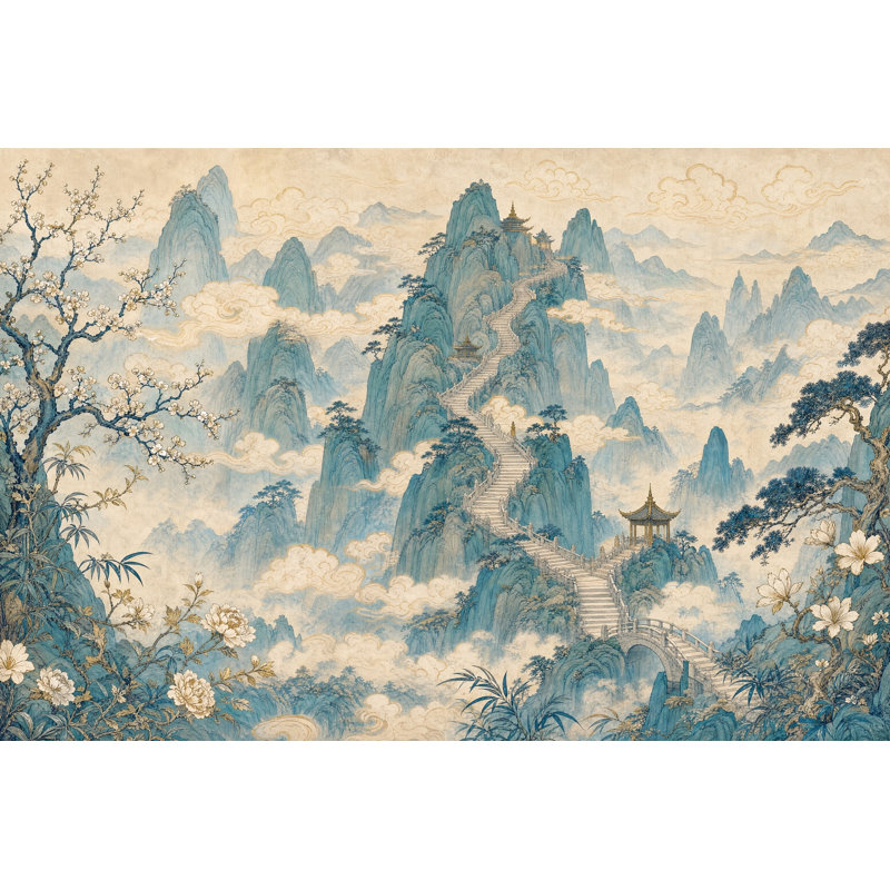 Papier peint paysage chinois Misty, 200"x120", Non tissé