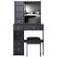 Petit meuble-lavabo de 29,2 po avec tiroir à gauche et tabouret rembourré, très grand miroir coulissant à droite, rangement multi-couches à grande capacité, commode pratique et pratique, convient aux petits espaces-110719880