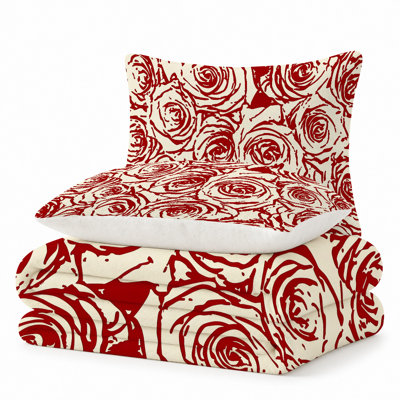Premium Flannel Lightweight Blanket & 2 Pillow Shams Set with Bold Stylized Red Rose Graphic Motif, Ultra-Soft & Warm Cozy Bedding Set for All-Season, 60" x 80" Blanket + 2 Pillowcases Anti-Pilling & Machine Washable(Set of 3)