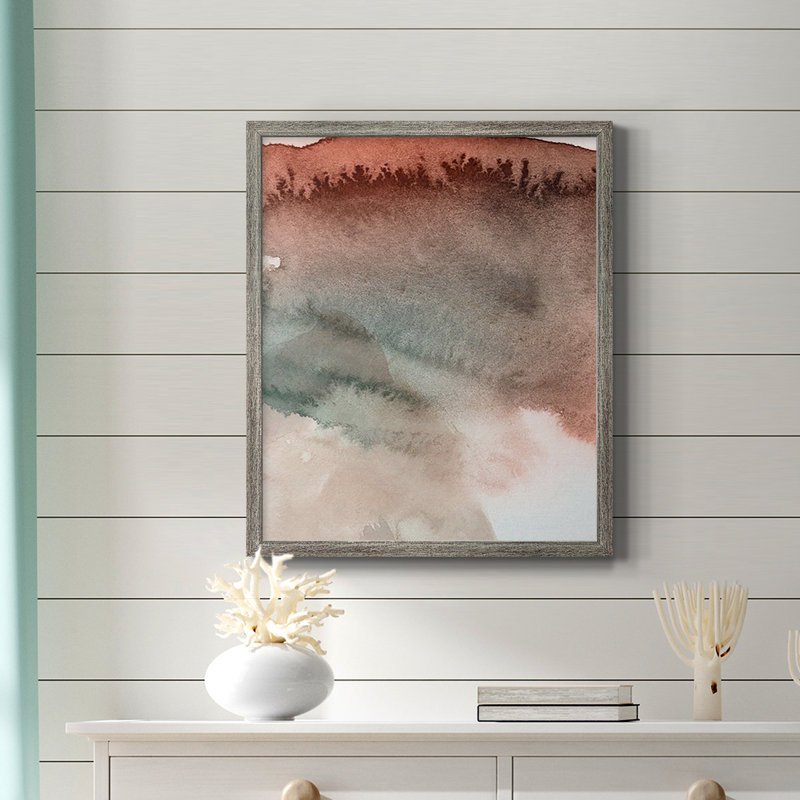 Toile encadrée de qualité supérieure rouge ocre abstraite IV - prête à être accrochée, Argent patiné, H 24 po x l 20 po