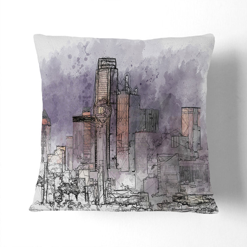 Dallas Texas Skyline At Dusk In Abstract Square Throw Cushion, 40cm H x 40cm W x 15cm D, Black