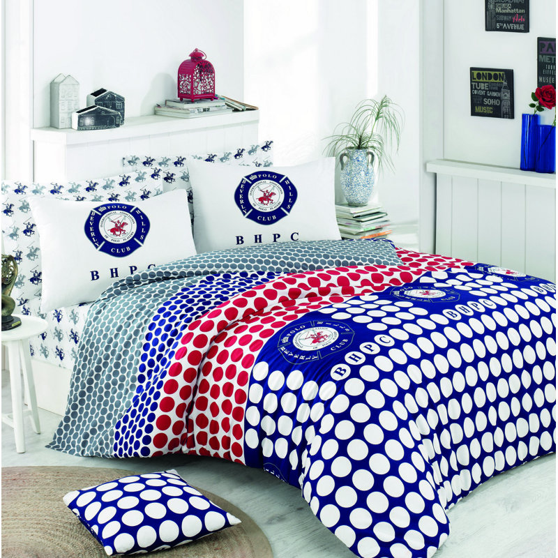 Ensemble de housse de couette 100% coton Sydnie, Housse de couette double + 2 taies d'oreiller stan