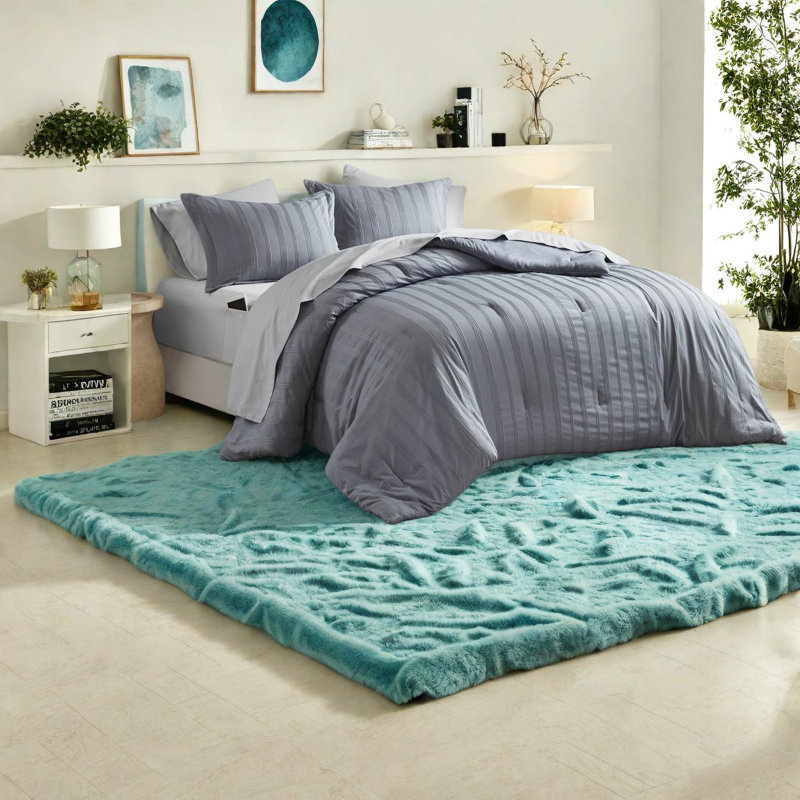 Modern Queen Bedding Set, Grey Polyester Minimalist Design For Home