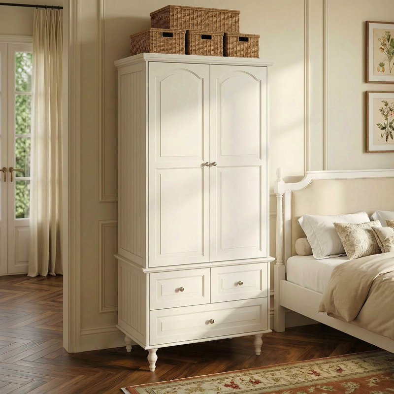 Armoire moderne avec 2 portes et 3 tiroirs, Blanc
