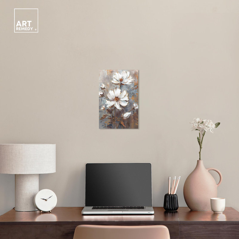 White Textured Floral Canvas Wall Art, 10" x 15"