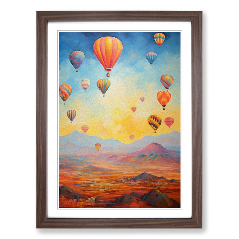 Hot Air Balloon Impressionism - Framed Print, 46cm H x 34cm W x 2cm D, Walnut Framed