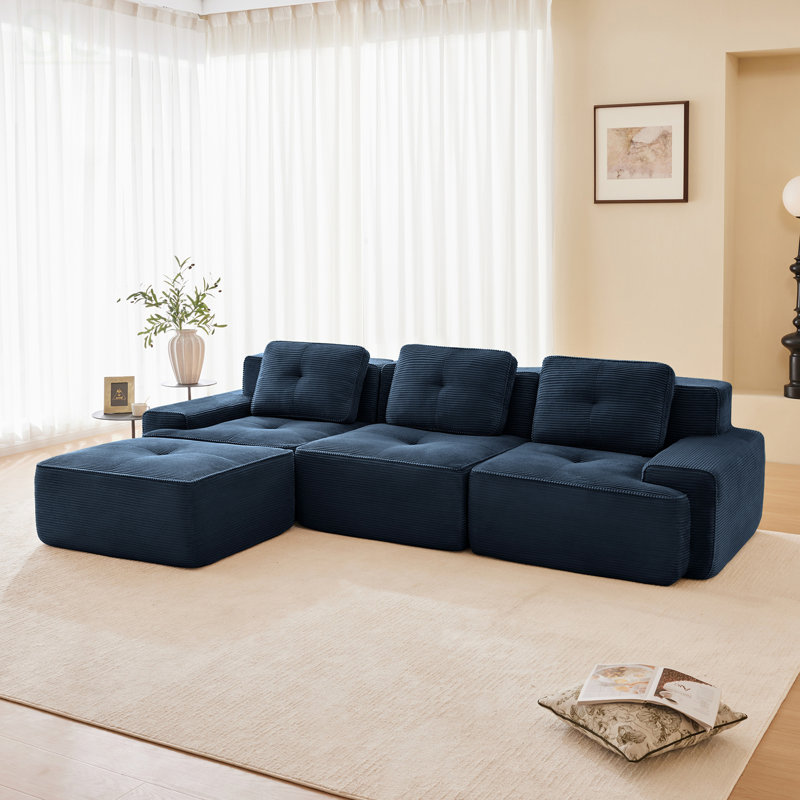 Canapé modulaire en forme de L de 117 pouces avec tissu en velours côtelé, siège profond, repose-pieds mobile et design capitonné pour un confort et un style ultimes
