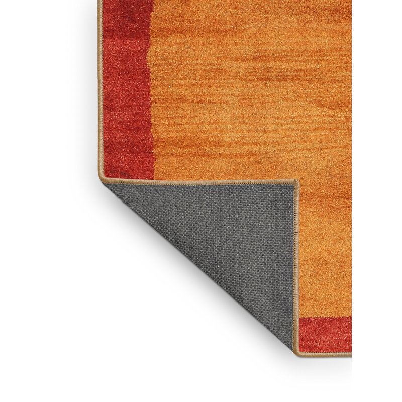 Tapis contemporain jaune / rouge, Rectangle 7 pi x 9 pi