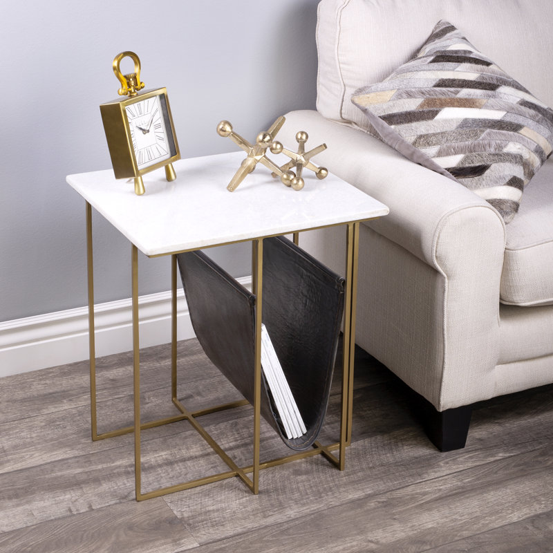 Stephanik Marble & Leather Magazine Side Table, Gray