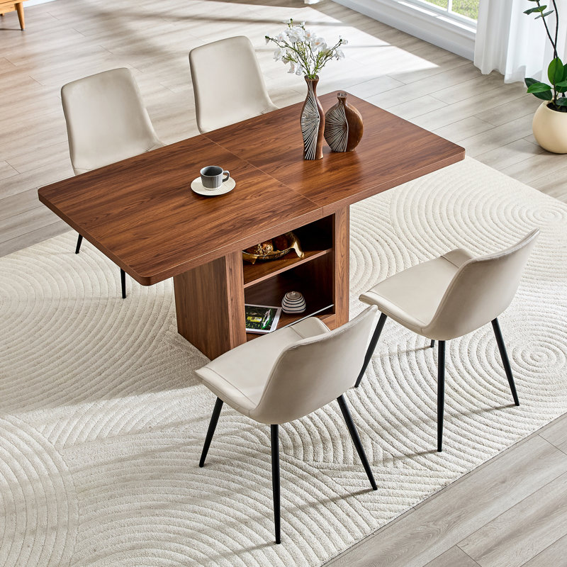 Ensemble de table de salle à manger extensible Modern, Ensemble de cinq pièces : table, quatre chaises, Blanc/Noir