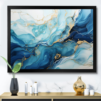 Liquid Blue And Gold Ocean Storm - Abstract Shapes Canvas Prints