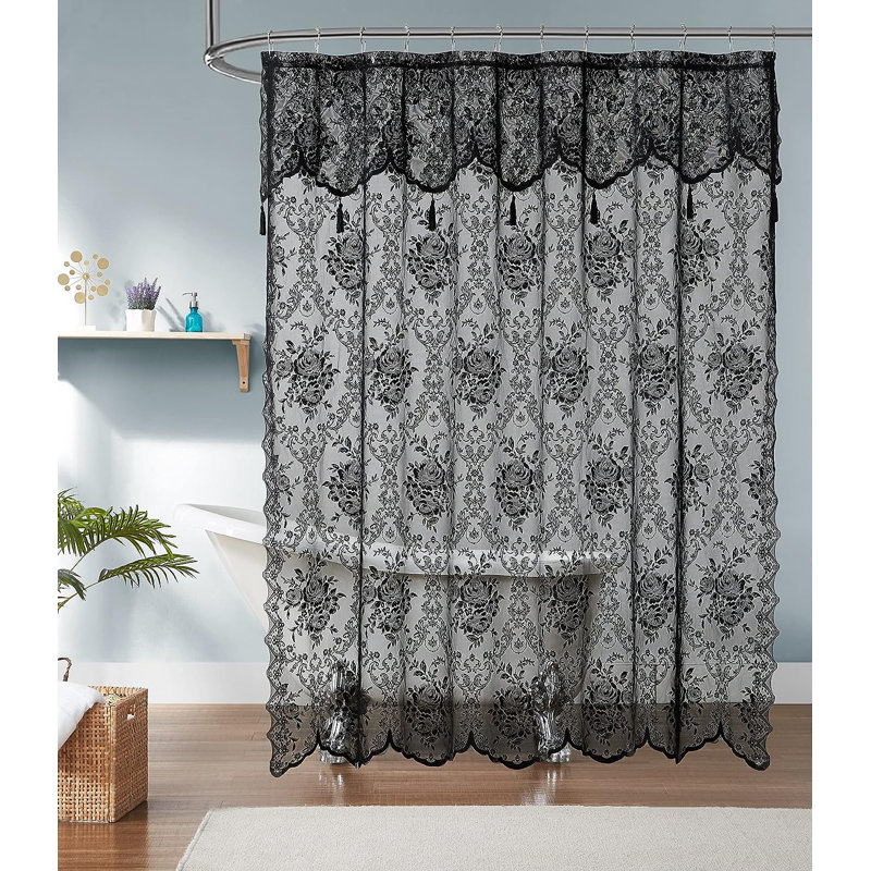 Rideau de douche Cherrilyn Floral, H 72 po x l 108 po, Noir