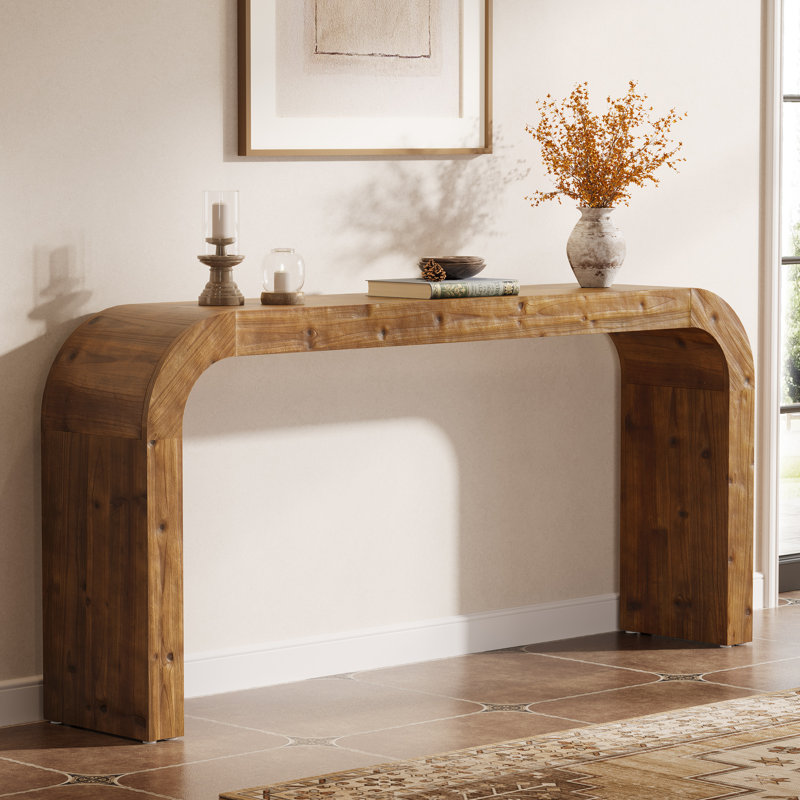 71" Solid Wood Curved Console Table for Entryway or Behind Sofa, Naturel