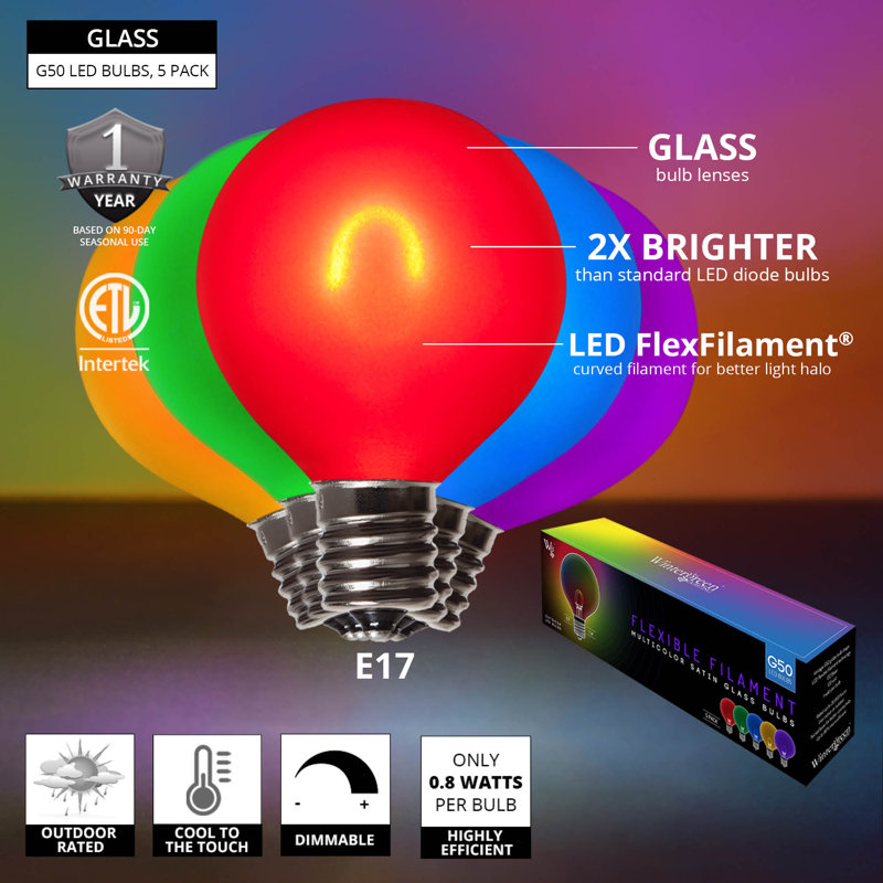 25 Watt Equivalent E17 Globe Light Bulb Colored