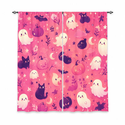 2Pcs Mignon rideau d'Halloween fantôme chauve-souris citrouille, tissu filtrant la lumière, style rétro, décoratif pour le salon, la chambre à coucher, le balcon, la cuisine, décoration de maison