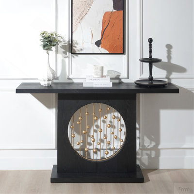 Console moderne noire avec décor doré, table de hall d'entrée décorative, console en bois de 56 po, table de canapé étroite pour l'entrée, salon, couloir