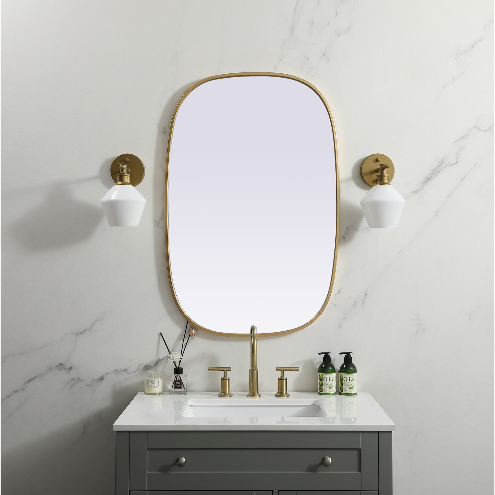 Sabine Metal Curved Oval Wall Mirror, Brass, 36" x 24"