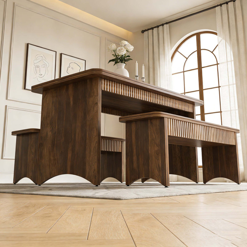Ensemble de table de salle à manger trois pièces avec 2 bancs pour 4 à 6 personnes