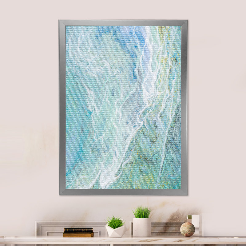 Nuances de turquoise et de blanc - reproduction d'art sur toile, H 20 po x l 12 po x P 1 po, Cadre photo argenté