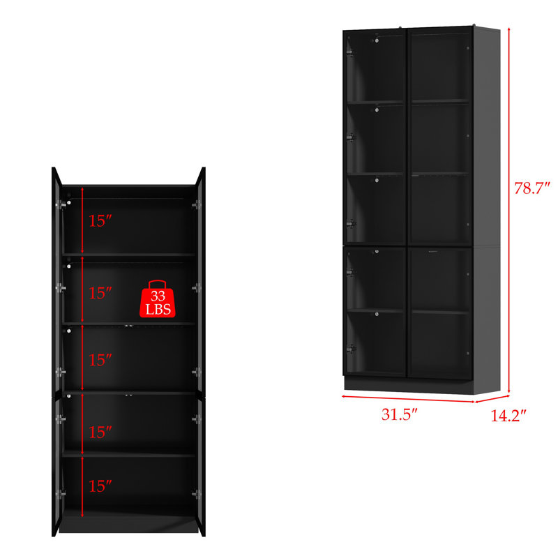 Closet System With Five Shelves And Light And Tempered Glass Door