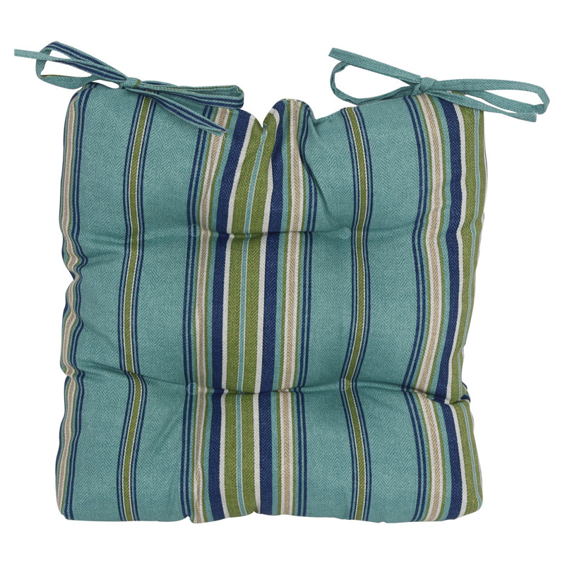 16-Inch Square Outdoor Tufted Chair Cushions (Set Of 2), Tan/Green/Blue/Terrace Breeze Striped