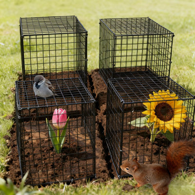 Paquet de 18 housses pour plantes robustes avec piquets - Clôture de jardin en métal antirouille de 17 po x 12 po pour lapins, écureuils et cerfs | Cages cylindriques / rectangulaires ajustables DIY pour légumes, fleurs et arbustes | Inclus