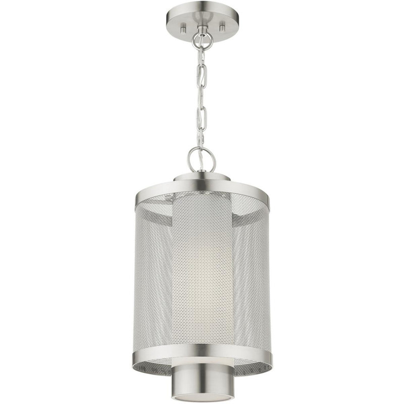 Light Pendant Opal White Glass Shade, Brushed Nickel, 16.88" H x 9" W x 9" D