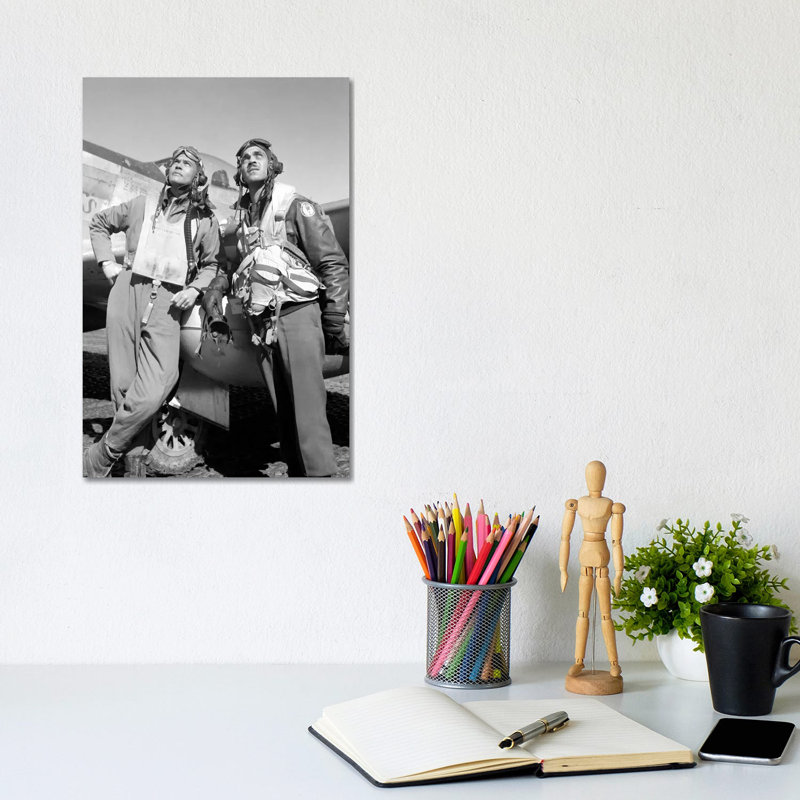 Photo Of Tuskegee Airmen Posing With A P-51D Aircraft by Stocktrek Images - Wrapped Canvas Print, 20.32 cm H x 30.48 cm W