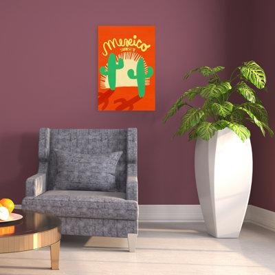 Mexicosunset Retro Vibrant Vintage Cactus Landscape Nature Wall Art Print 1 Piece Wrapped Canvas Wall Art