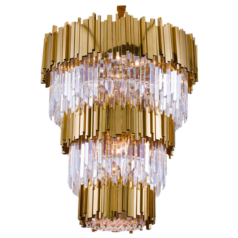 Lustre transitionnel or 18 lumières avec cristal, Or
