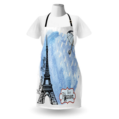 East Urban Home Eiffel Tower Apron Unisex, Watercolor Paris, Adult Size, Blue