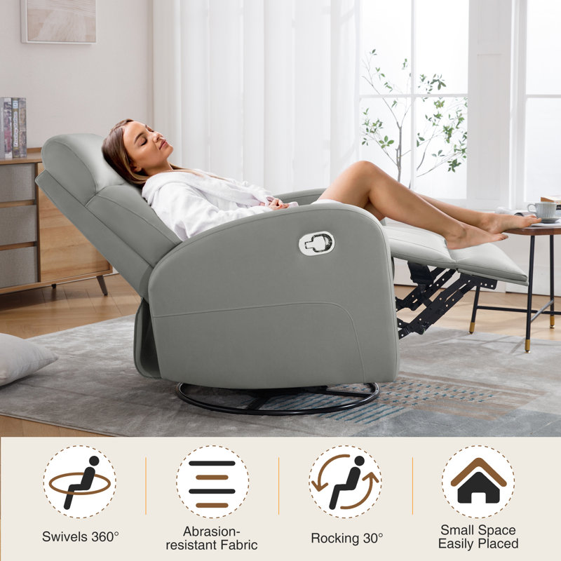 Siru 30.3'' Faux Leather Swivel Reclier Chair, Light Gray