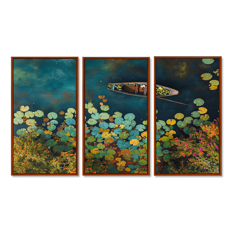Amauris - ensemble d'art mural bateau, Cadre flottant brun, H 28 po x l 36 po x P 1 po