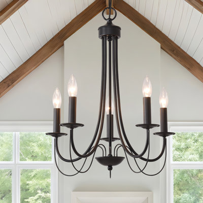Lustre noir à 5 lumières, lustre moderne de style ferme avec chandelles pour salle à manger, chambre, cuisine, entrée, salon