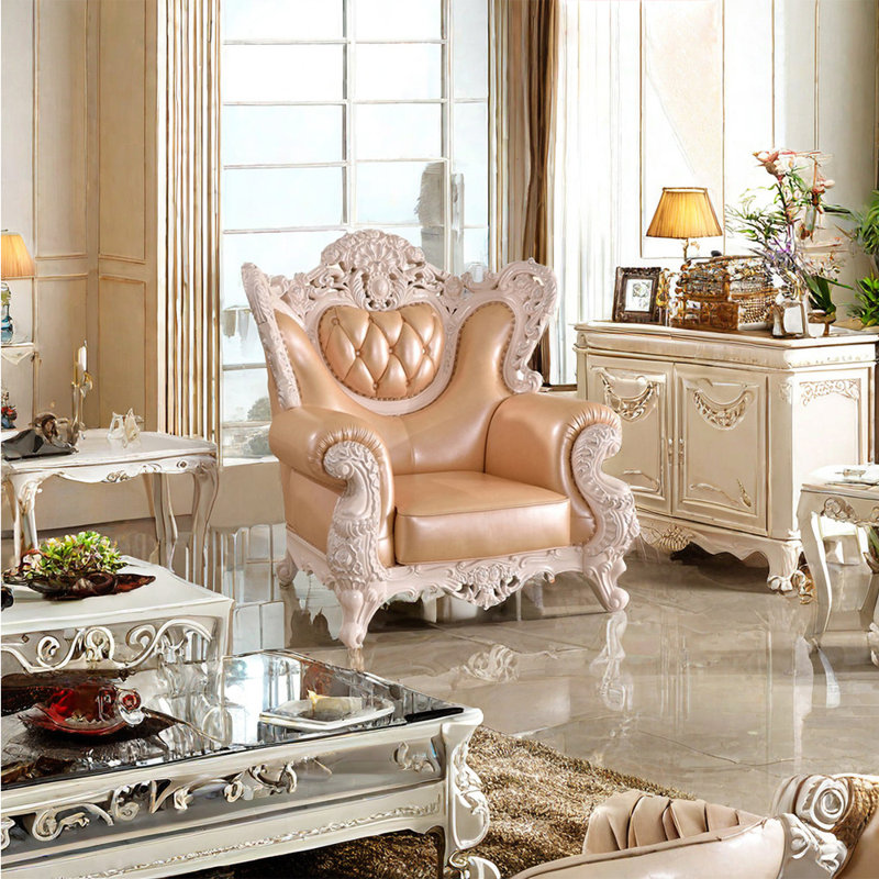 Fauteuil en cuir véritable capitonné European Luxury