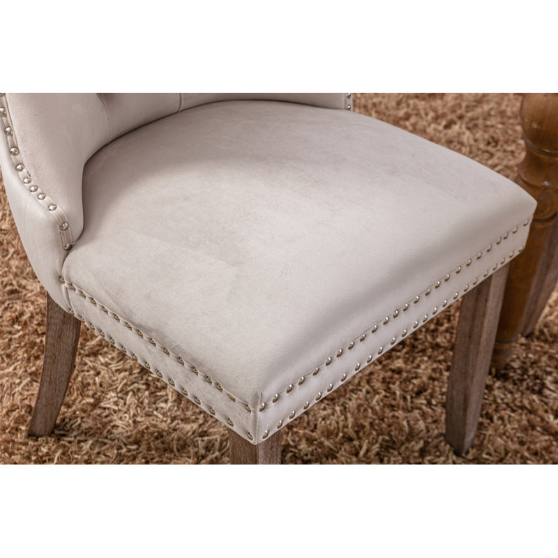 Allena Tufted Chairs Upholstered Chairs with Solid Wood Frame Nailhead Back and Ring Pull Trim , Velvet Beige, 2