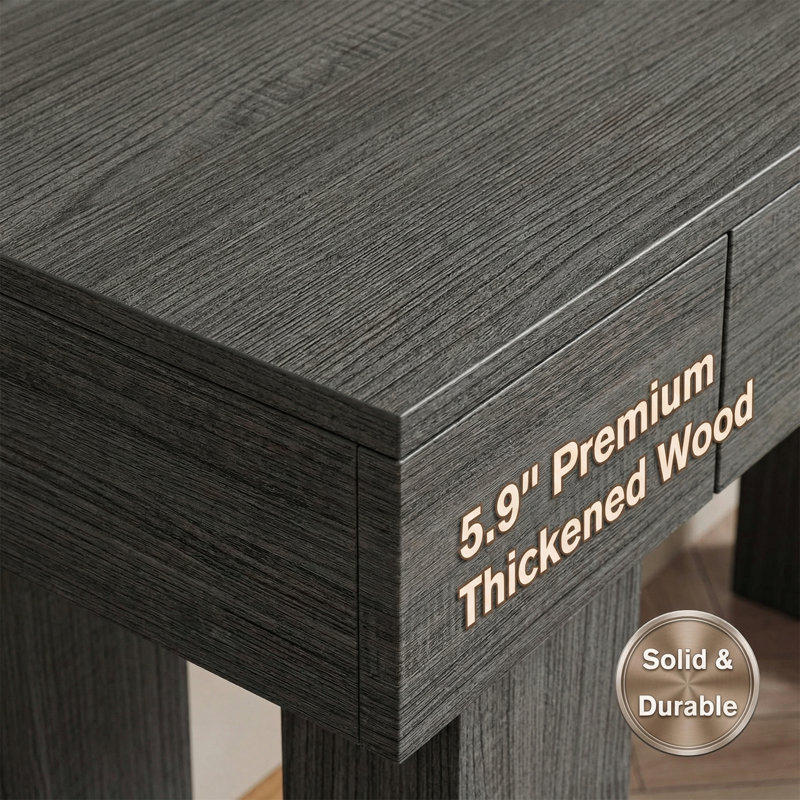 LED Light Console Table with Charging Station, 47.24" Modern Wood Entryway Table with 4 Drawers, Brown