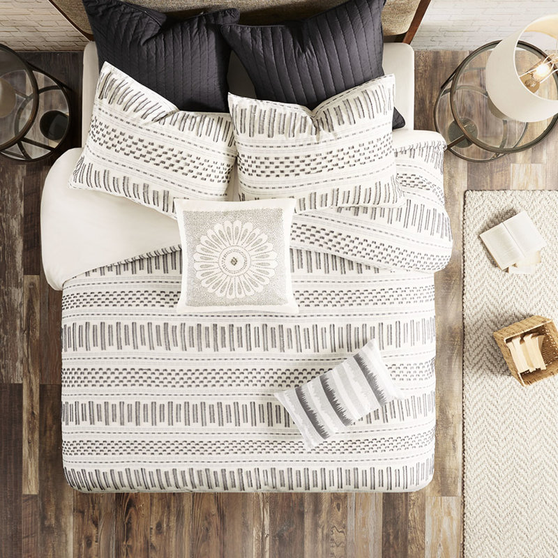 Housse de couette 100% coton très grand / très petit et gris anthracite, fermeture à boutons, 4 coins à cravate, bouton de style, chambre à coucher