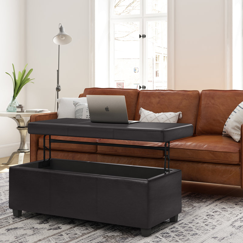Tanners Brown Faux Leather Lift Top Storage Ottoman