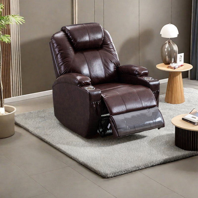 Ergonomic breathable faux leather recliner, Reddish-Brown