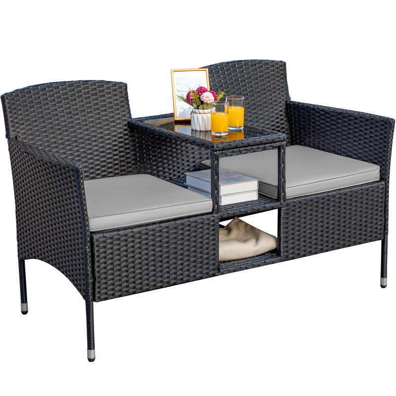 Etna 50.8'' Wide Straight Wicker Loveseat with Cushions, Gray