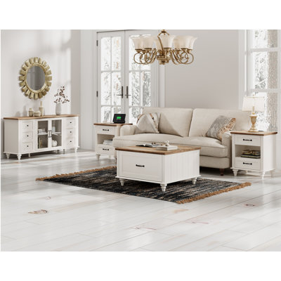 4 Piece Living Room Table Set - Includes Modern Coffee Table With Lift Top, Glass Door TV Stand For 65 Inch TV, Set Of 2 Side End Tables With Charging