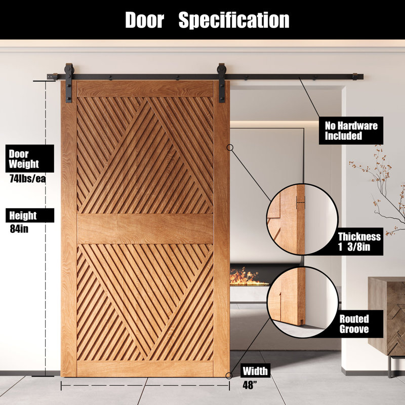 Porte de grange en bois de pin 84 po Homer, 48 po x 84 po