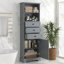 Grande armoire de rangement grise avec 3 tiroirs et tablettes réglables pour salle de bain, bureau, bureau et intérieur, panneau de fibres à densité moyenne avec finition peinte-475063598